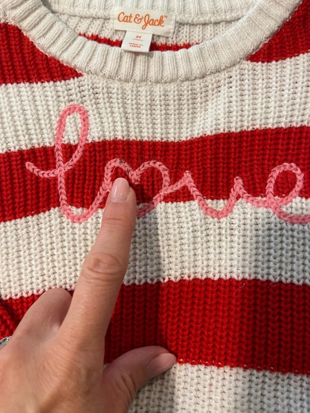 Cat & Jack Red and White Striped 'Love' Crewneck Sweater